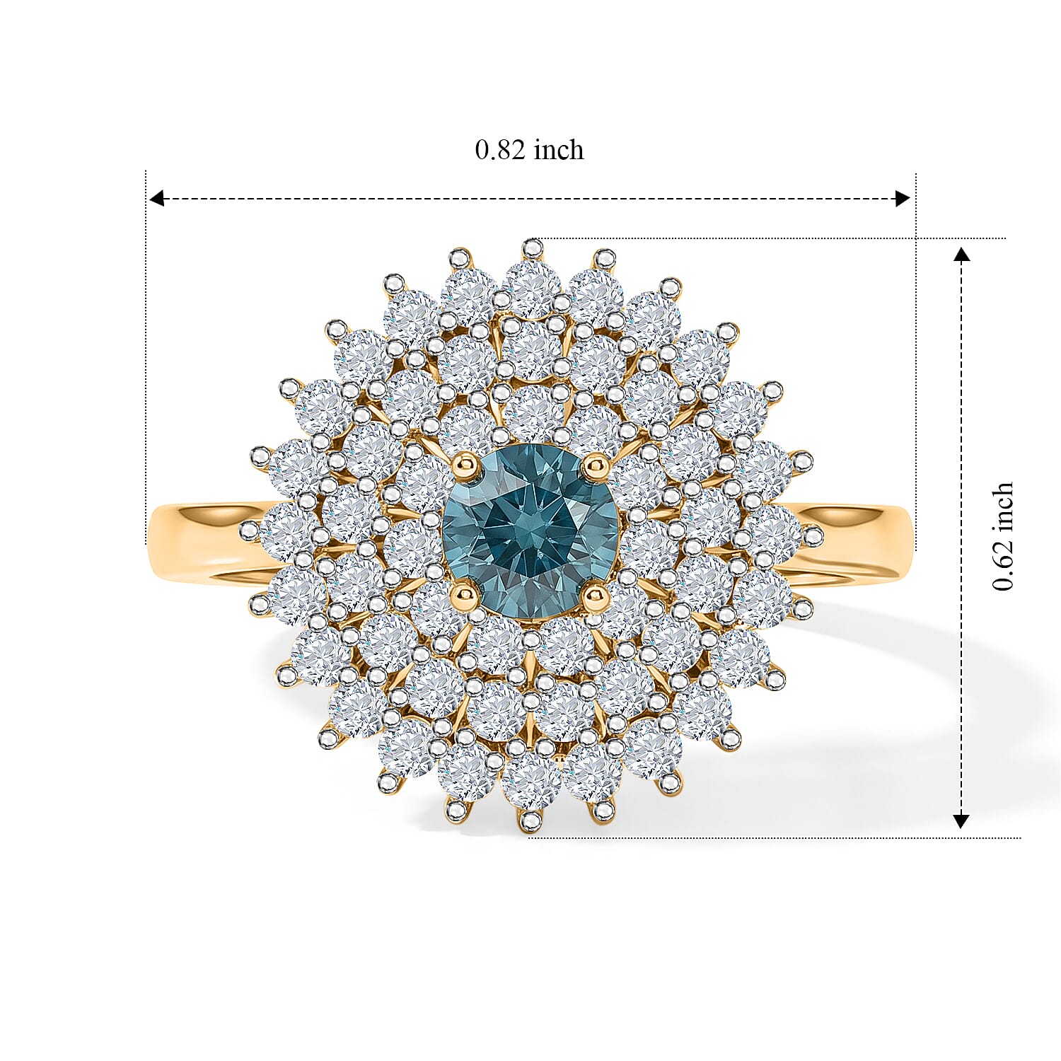 D'Joy Montana Sapphire and Moissanite 1.00 ctw Sunburst Majesty Ring in 18K Vermeil Yellow Gold Over Sterling Silver (Size 7.0)