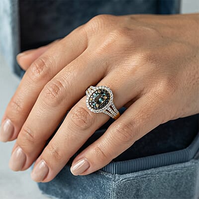 D'Joy Montana Sapphire, Blue and White Diamond 1.10 ctw Ring in 18K Vermeil Yellow Gold Over Sterling Silver (Size 7.0)