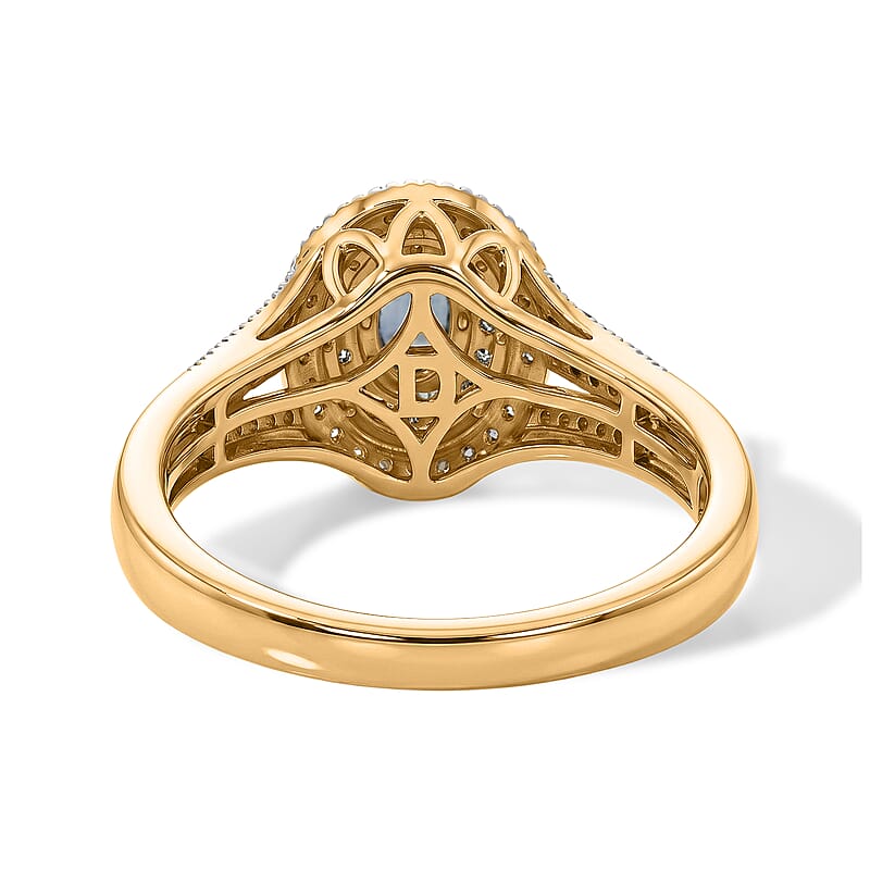 D'Joy Montana Sapphire, Blue and White Diamond 1.10 ctw Ring in 18K Vermeil Yellow Gold Over Sterling Silver (Size 7.0)