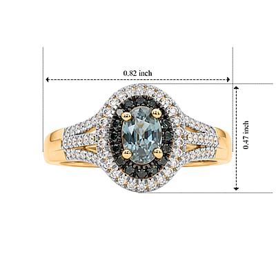 D'Joy Montana Sapphire, Blue and White Diamond 1.10 ctw Ring in 18K Vermeil Yellow Gold Over Sterling Silver (Size 7.0)