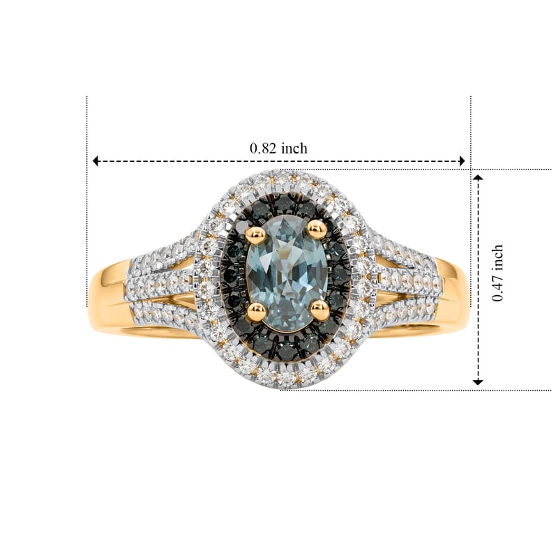 D'Joy Montana Sapphire, Blue and White Diamond 1.10 ctw Ring in 18K Vermeil Yellow Gold Over Sterling Silver (Size 7.0)