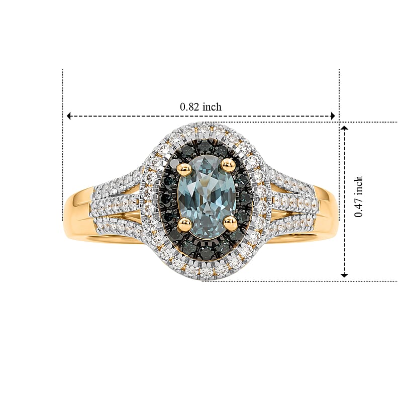 D'Joy Montana Sapphire, Blue and White Diamond 1.10 ctw Ring in 18K Vermeil Yellow Gold Over Sterling Silver (Size 7.0)