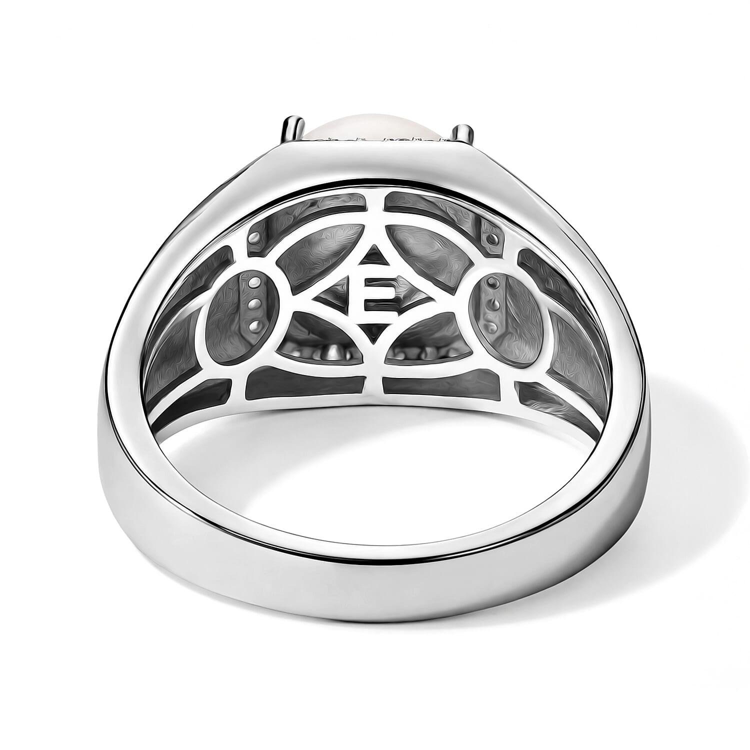 EverTrue Freshwater Pearl and White Zircon 0.30 ctw Men's Ring in Platinum Bond (Size 9.0)