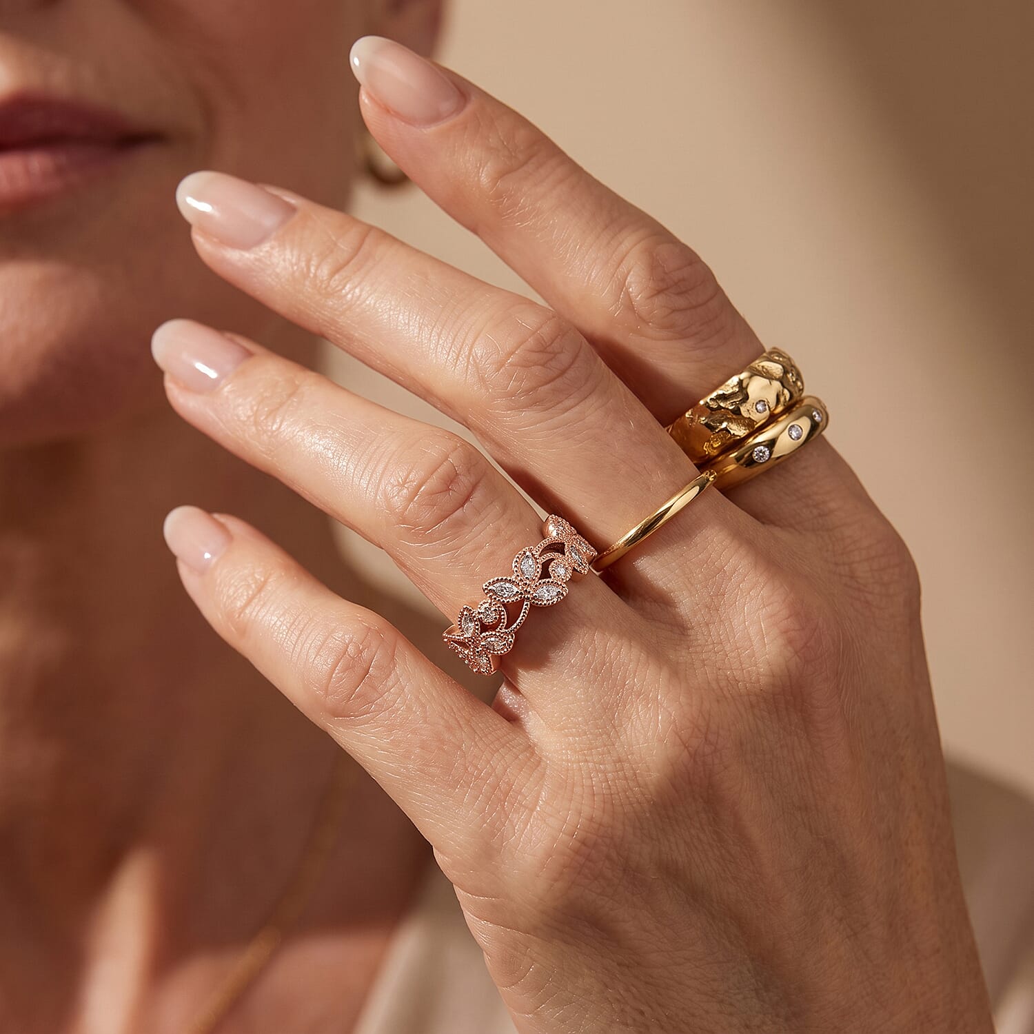 Luxuriant Lab Grown Diamond G-H SI 0.33 ctw Fancy Ring in 18K Vermeil Rose Gold Over Sterling Silver