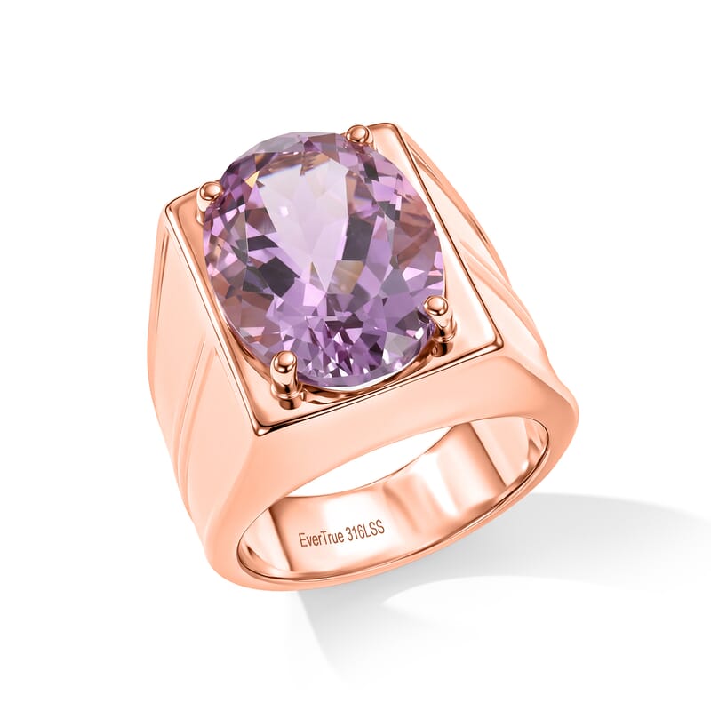 EverTrue Rose De France Amethyst 11.80 ctw Men's Ring in ION Plated RG Stainless Steel (Size 9.0)