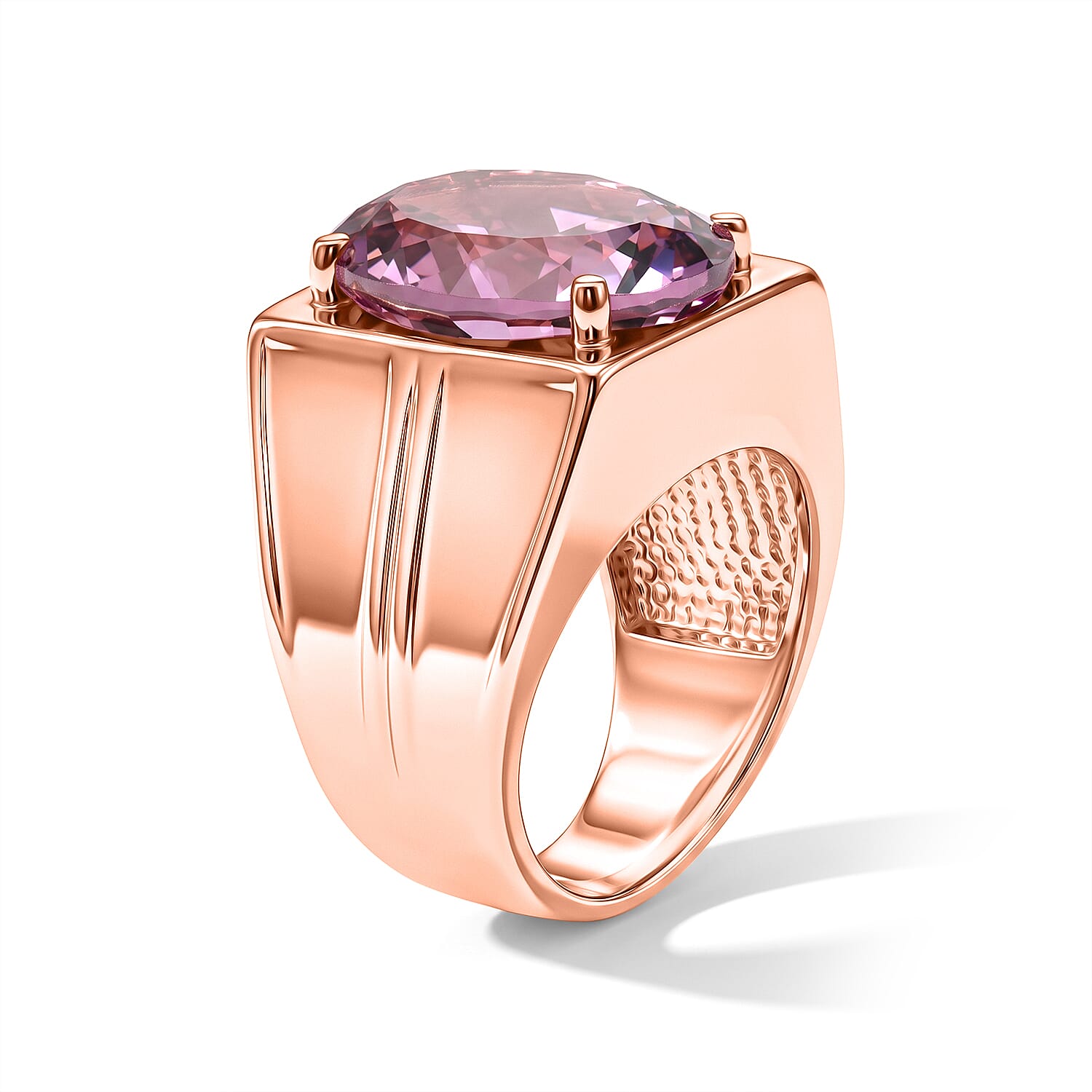 EverTrue Rose De France Amethyst 11.80 ctw Men's Ring in ION Plated RG Stainless Steel (Size 9.0)