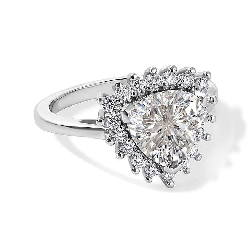 D'Joy Moissanite 2.40 ctw Ring in Rhodium Over Sterling Silver (Size 7.0)