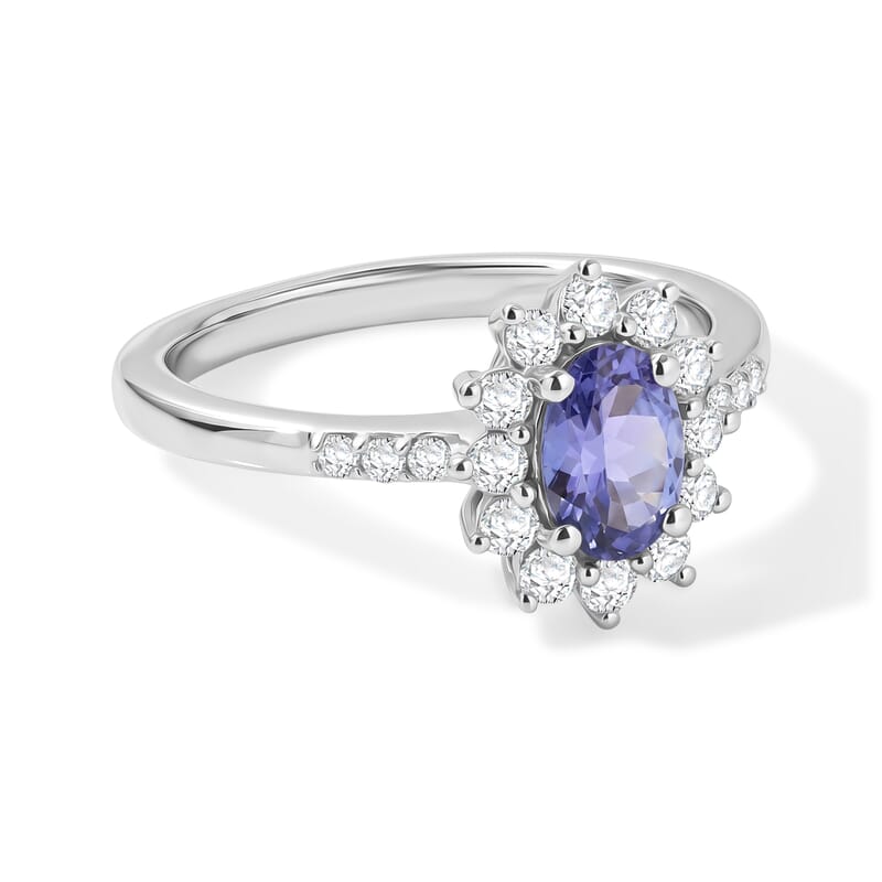 D'Joy Tanzanite and White Zircon 1.10 ctw Ring in Rhodium Over Sterling Silver (Size 7.0)
