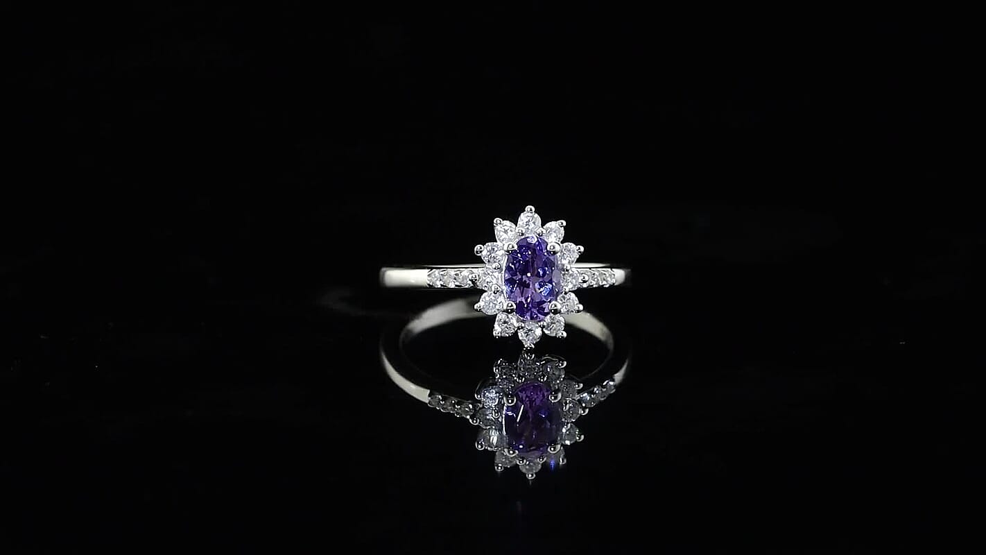 D''Joy Tanzanite, White Zircon Ring in Rhodium Over Sterling Silver (Size 10.0) 1.10 ctw