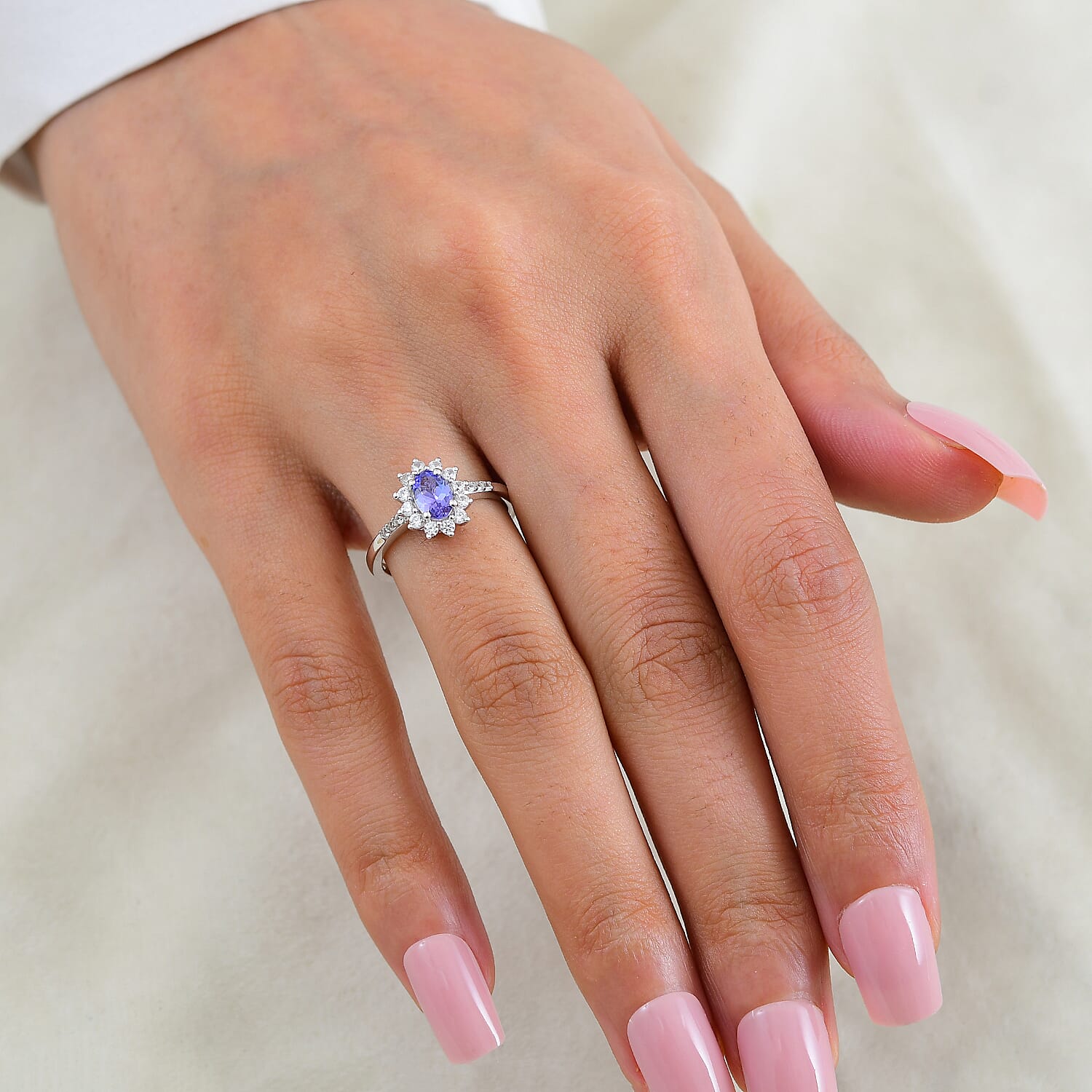 D'Joy Tanzanite and White Zircon 1.10 ctw Ring in Rhodium Over Sterling Silver (Size 7.0)