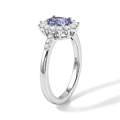 D'Joy Tanzanite and White Zircon 1.10 ctw Ring in Rhodium Over Sterling Silver (Size 7.0)