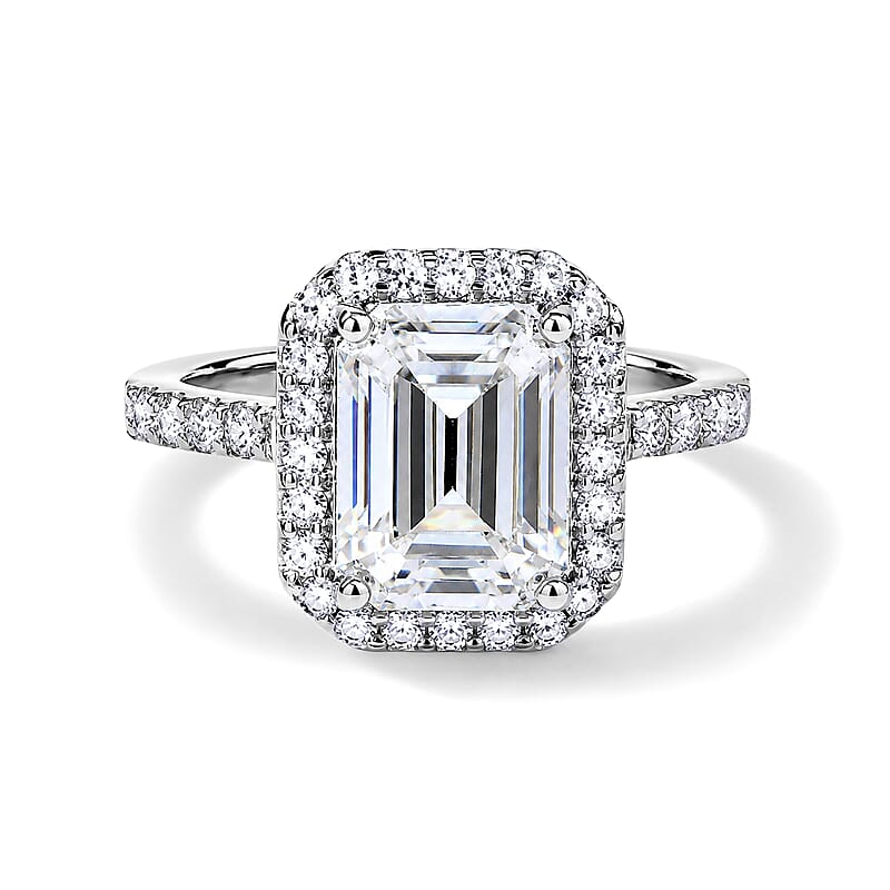 D'Joy Moissanite 4.40 ctw Ring in Rhodium Over Sterling Silver (Size 6.0)