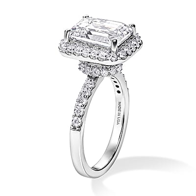 D'Joy Moissanite 4.40 ctw Ring in Rhodium Over Sterling Silver (Size 6.0)