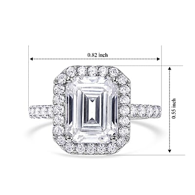 D'Joy Moissanite 4.40 ctw Ring in Rhodium Over Sterling Silver (Size 6.0)