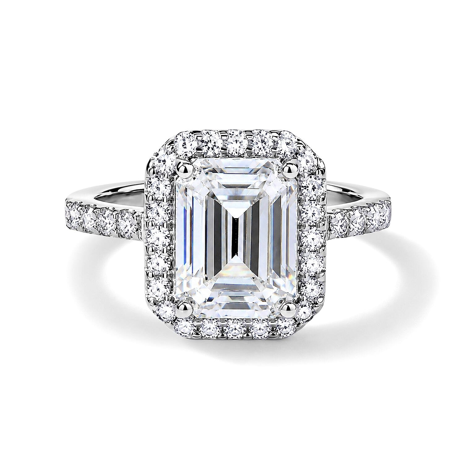 D'Joy Moissanite 4.40 ctw Ring in Rhodium Over Sterling Silver (Size 8.0)