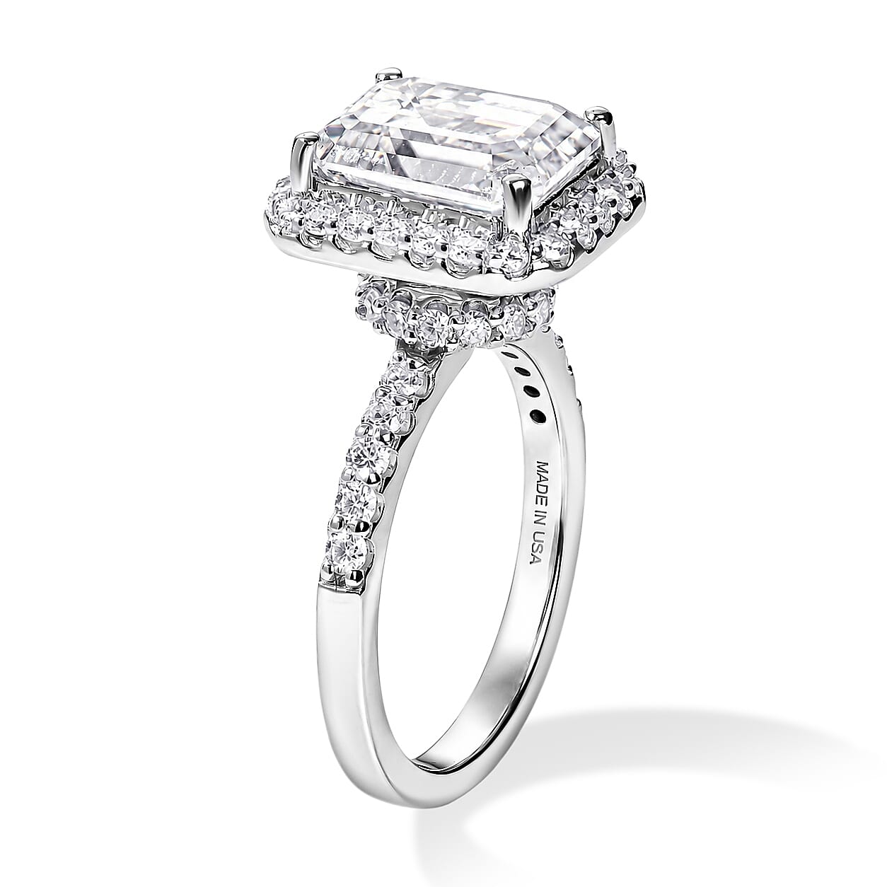 D'Joy Moissanite 4.40 ctw Ring in Rhodium Over Sterling Silver (Size 8.0)