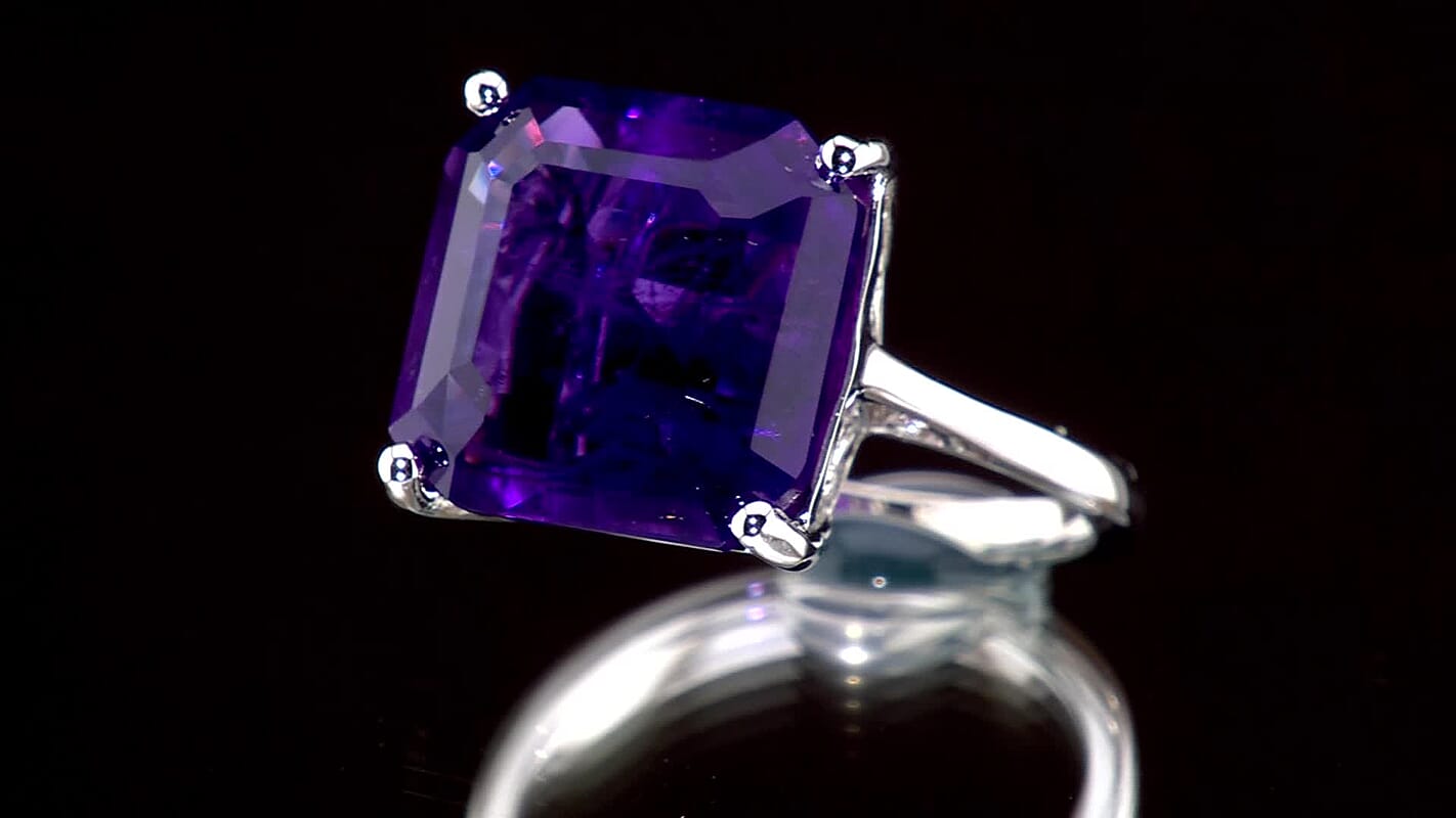 EverTrue African Amethyst 12.85 ctw Solitaire Ring in Platinum Bond (Size 10.0)