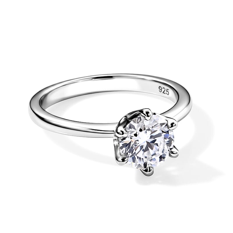 D'Joy Moissanite 1.25 ctw Solitaire Ring in Rhodium Over Sterling Silver (Size 5.0)