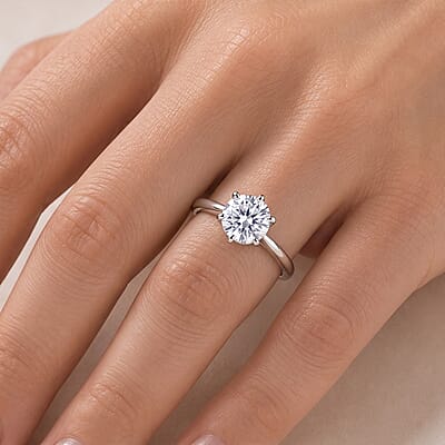 D'Joy Moissanite 1.25 ctw Solitaire Ring in Rhodium Over Sterling Silver (Size 5.0)