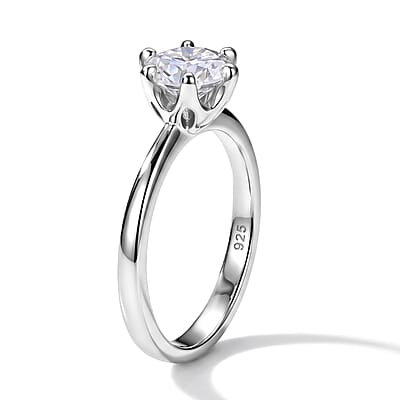 D'Joy Moissanite 1.25 ctw Solitaire Ring in Rhodium Over Sterling Silver (Size 5.0)