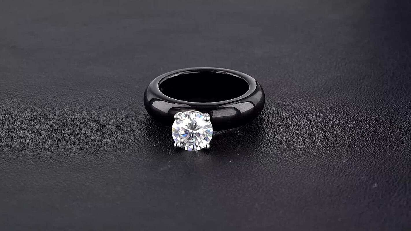 950 Platinum Moissanite (Rnd 8mm), Natural Black Jade Band Solitaire Ring (Size 10.0) 20.15 ctw