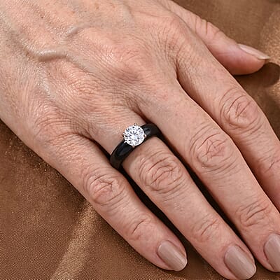 Moissanite and Black Jade (D) 20.15 ctw Band Ring in 950 Platinum (Size 6.0)