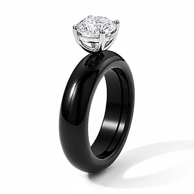 Moissanite and Black Jade (D) 20.15 ctw Band Ring in 950 Platinum (Size 6.0)