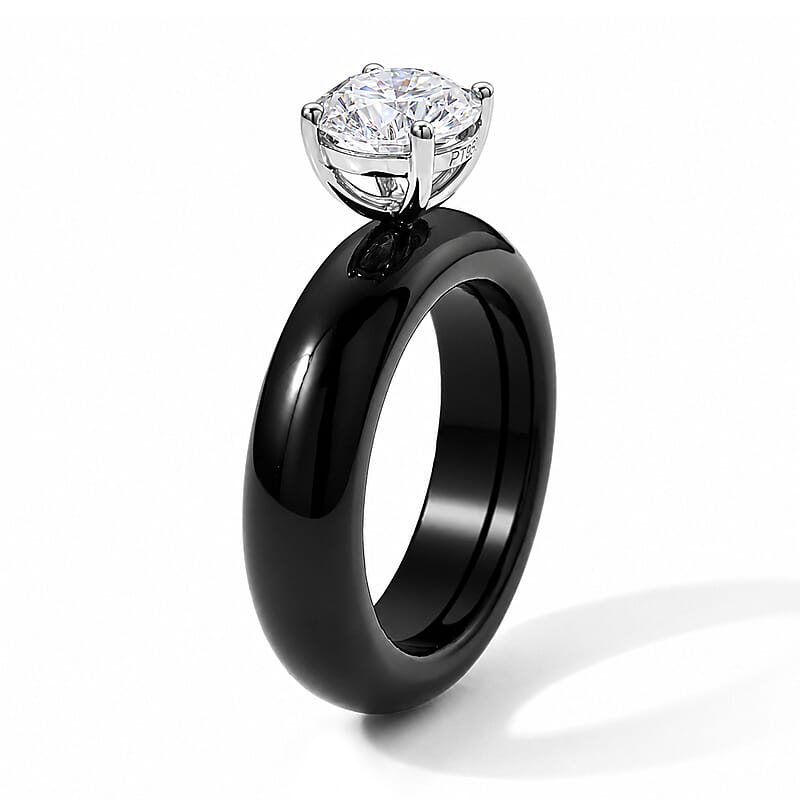 Moissanite and Black Jade (D) 20.15 ctw Band Ring in 950 Platinum (Size 6.0)