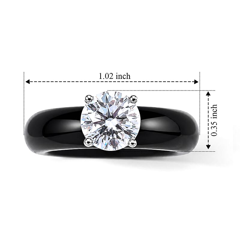 Moissanite and Black Jade (D) 20.15 ctw Band Ring in 950 Platinum (Size 6.0)