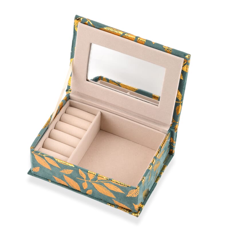 Livmore Blue and Golden Leaf Print Rectangle Jewelry Box