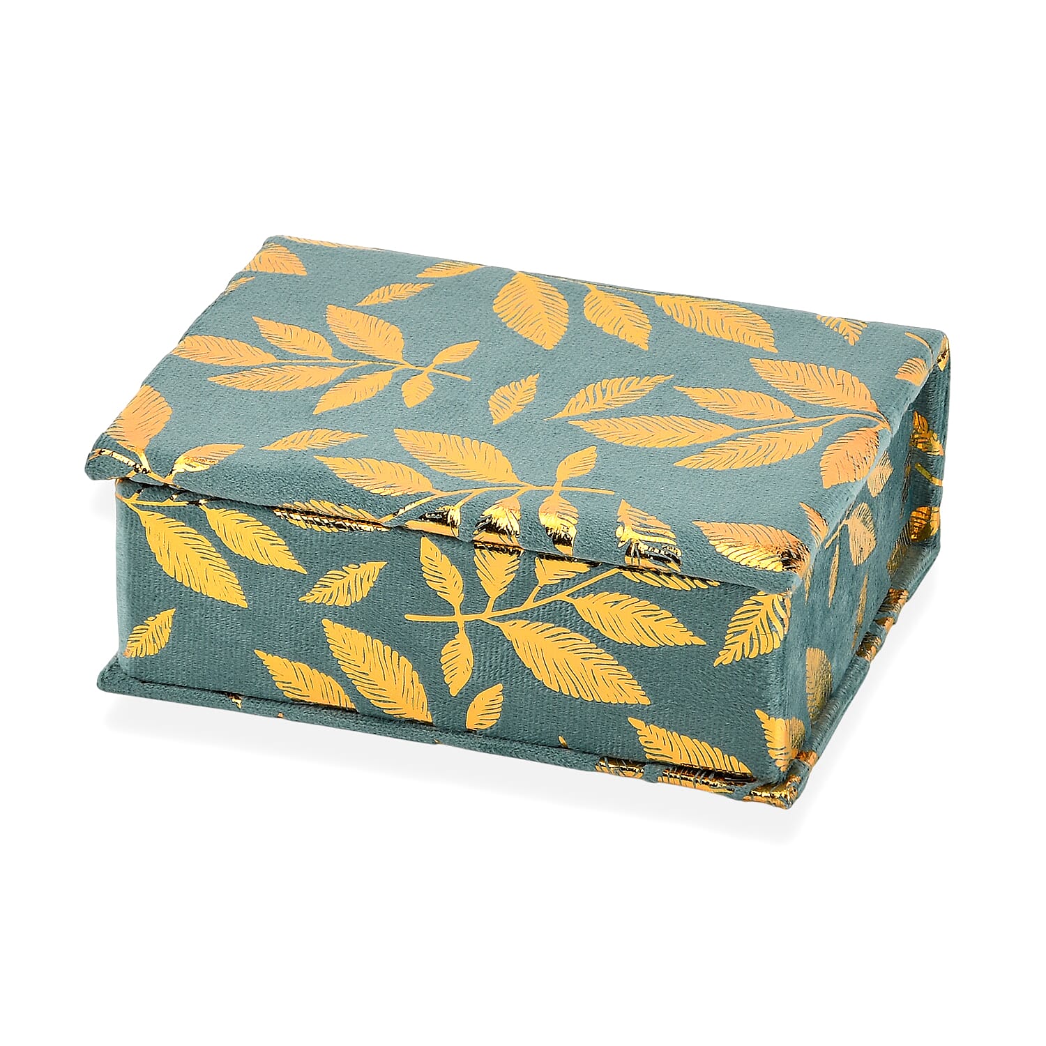 Livmore Blue and Golden Leaf Print Rectangle Jewelry Box