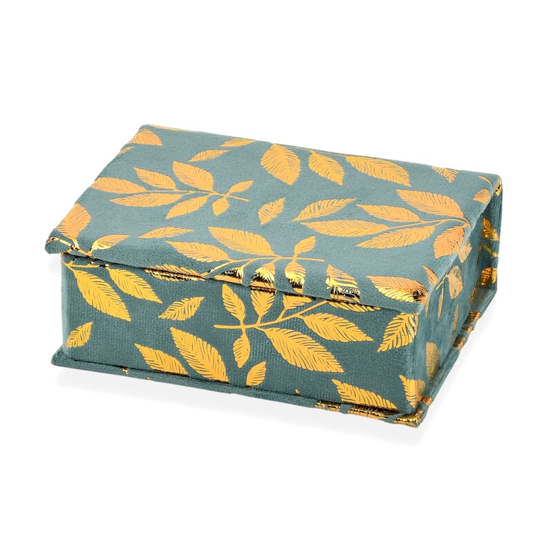 Livmore Blue and Golden Leaf Print Rectangle Jewelry Box