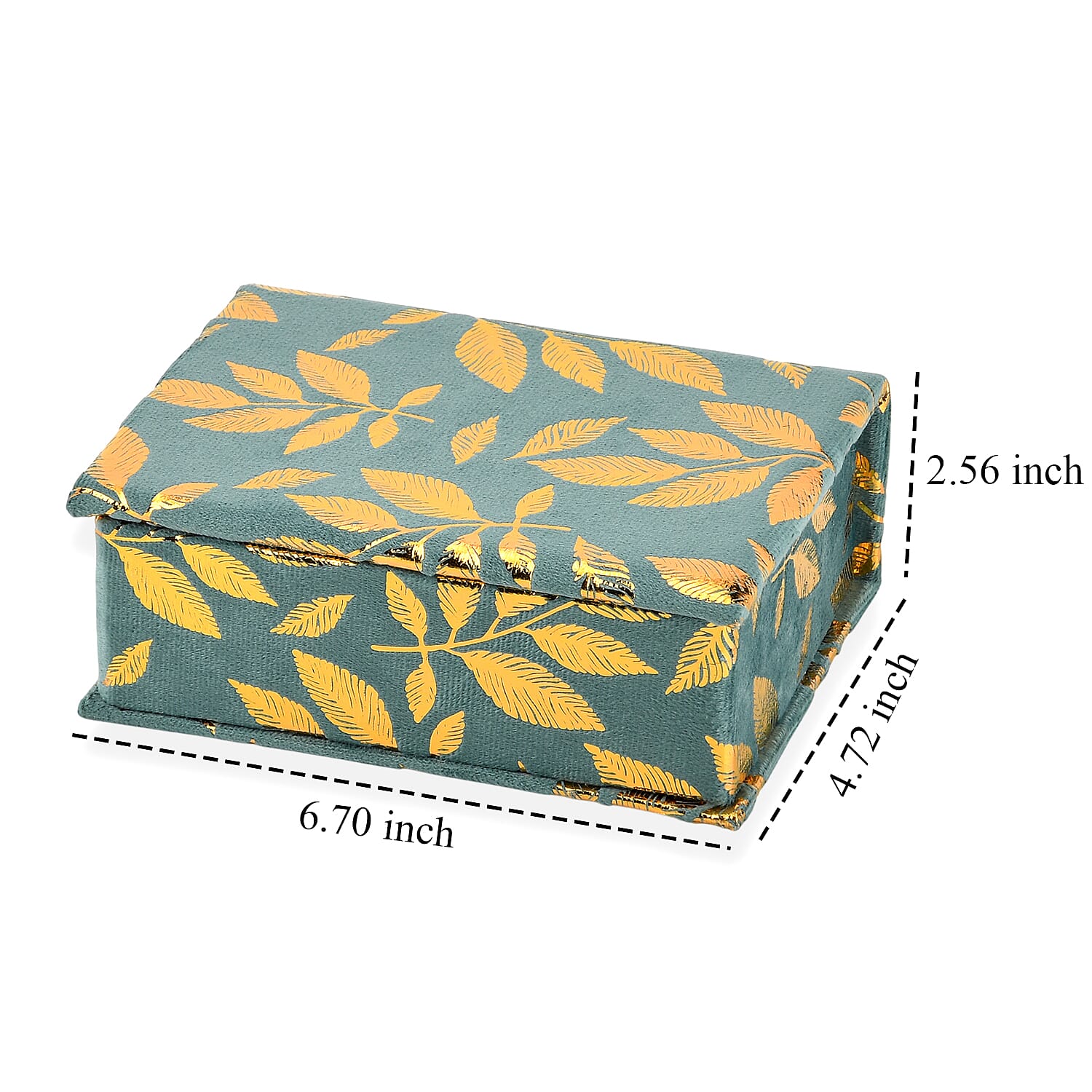 Livmore Blue and Golden Leaf Print Rectangle Jewelry Box