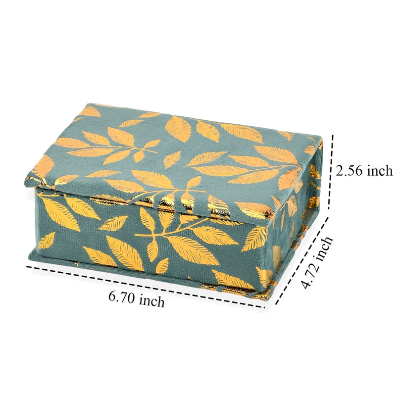 Livmore Blue and Golden Leaf Print Rectangle Jewelry Box