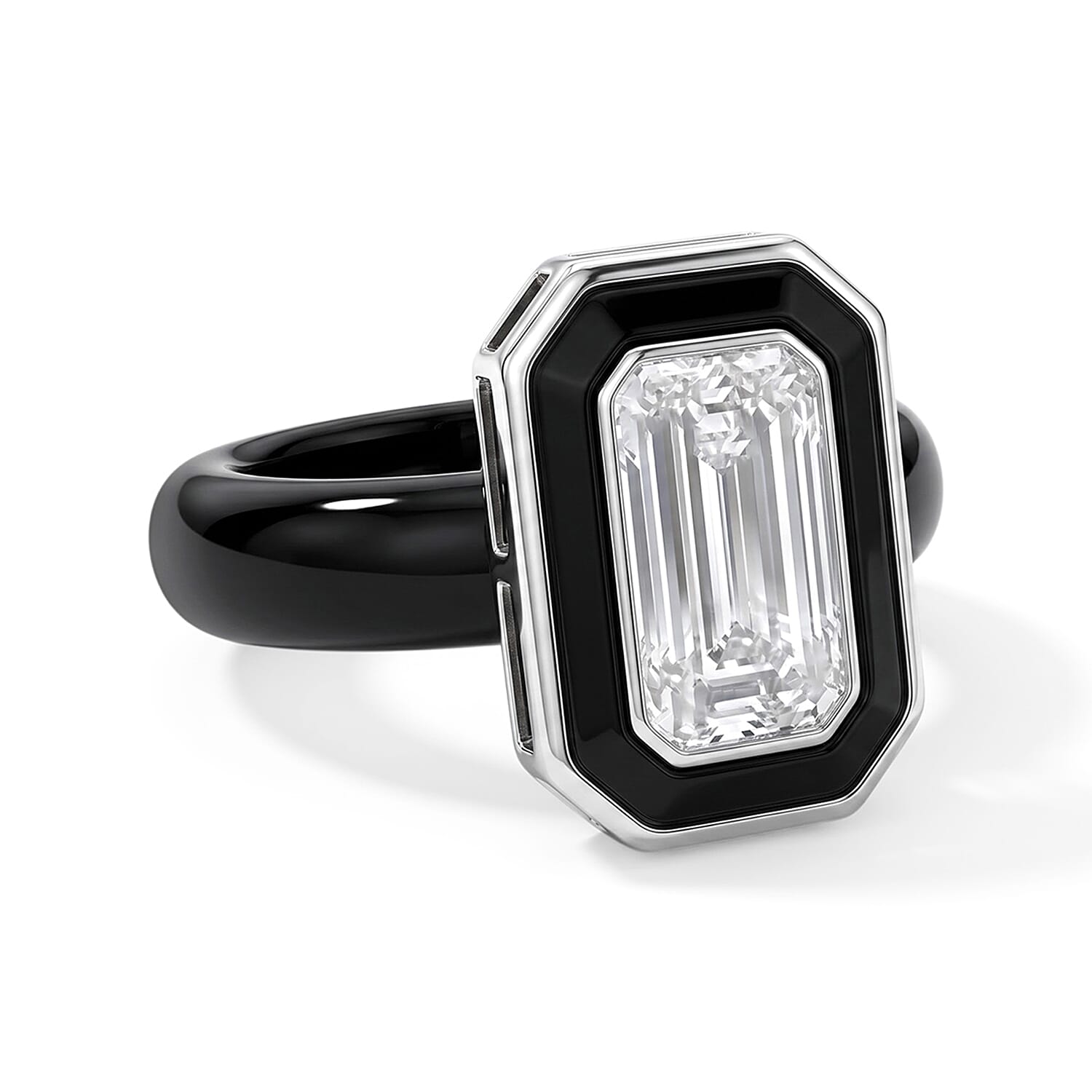 D'Joy Moissanite and Black Jade (D) 20.75 ctw Ring in Rhodium Over Sterling Silver (Size 10.0)