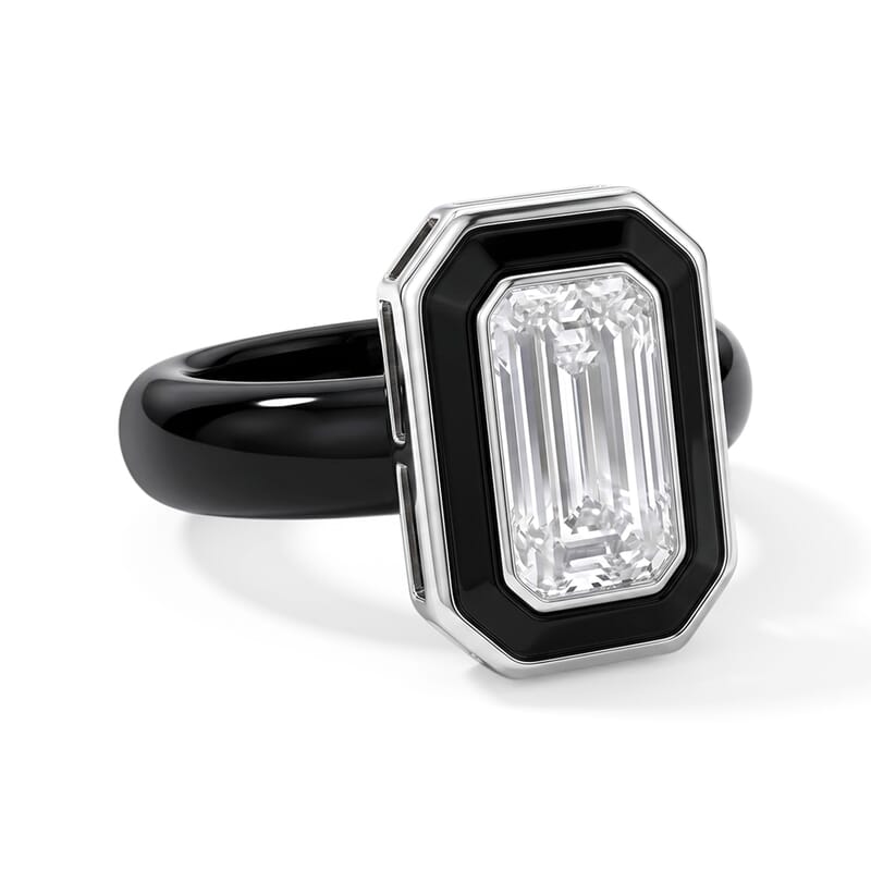 D'Joy Moissanite and Black Jade (D) 20.75 ctw Midnight Spark Ring in Rhodium Over Sterling Silver (Size 10.0)