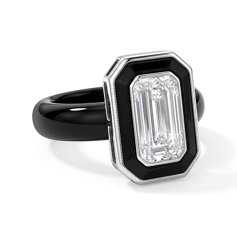 D'Joy Moissanite and Black Jade (D) 20.75 ctw Ring in Rhodium Over Sterling Silver (Size 10.0)