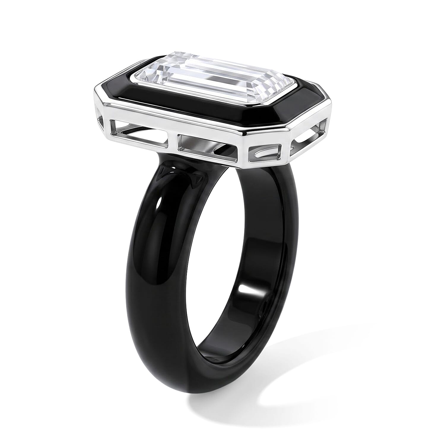 D'Joy Moissanite and Black Jade (D) 20.75 ctw Ring in Rhodium Over Sterling Silver (Size 10.0)