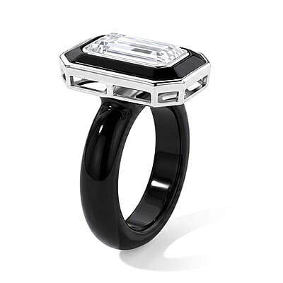 D'Joy Moissanite and Black Jade (D) 20.75 ctw Ring in Rhodium Over Sterling Silver (Size 10.0)