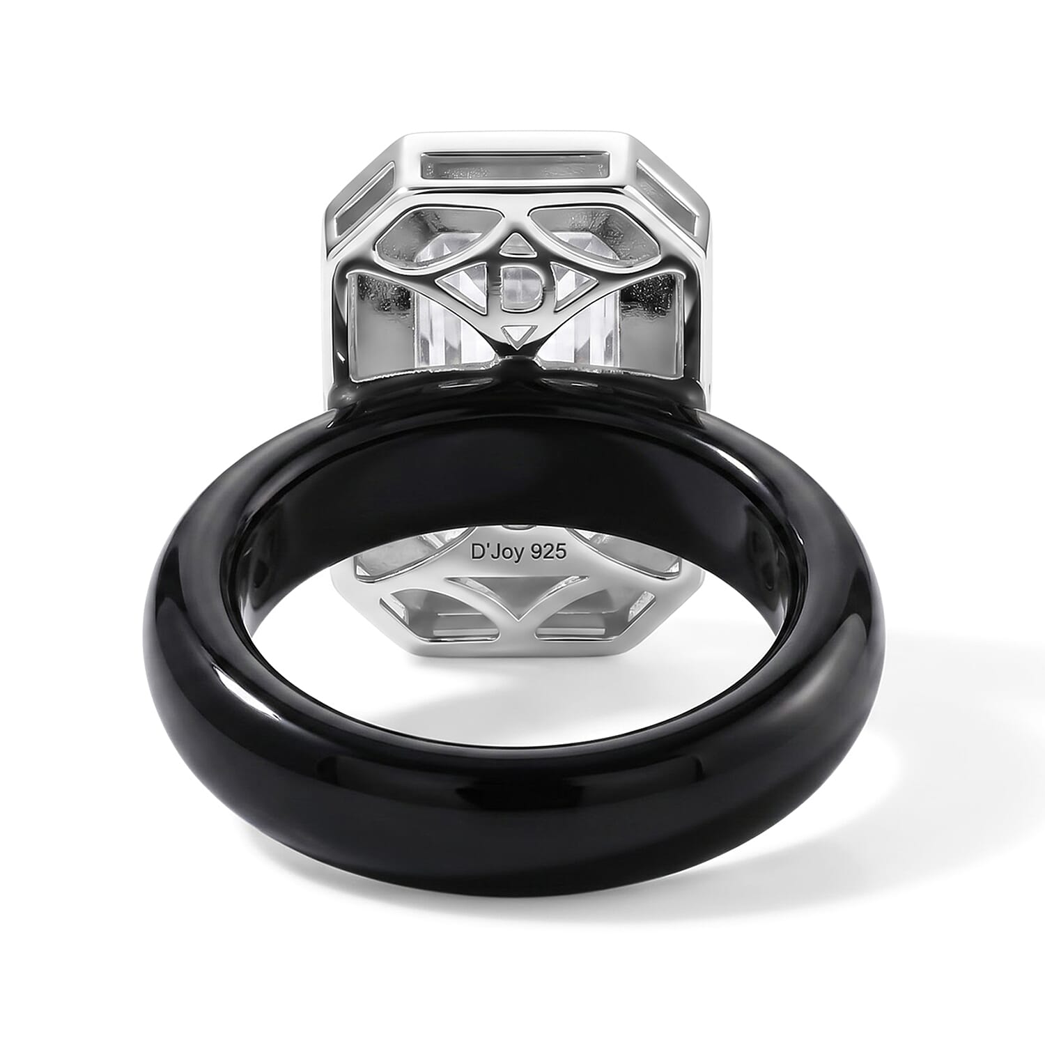 D'Joy Moissanite and Black Jade (D) 20.75 ctw Ring in Rhodium Over Sterling Silver (Size 10.0)