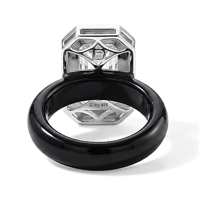 D'Joy Moissanite and Black Jade (D) 20.75 ctw Ring in Rhodium Over Sterling Silver (Size 10.0)