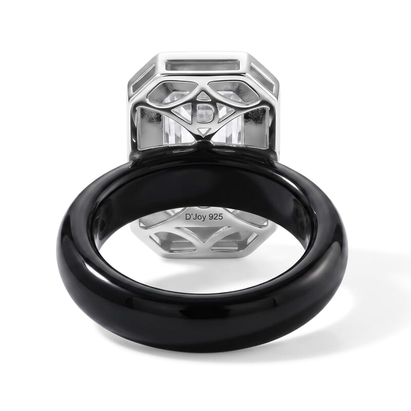 D'Joy Moissanite and Black Jade (D) 20.75 ctw Midnight Spark Ring in Rhodium Over Sterling Silver (Size 10.0)