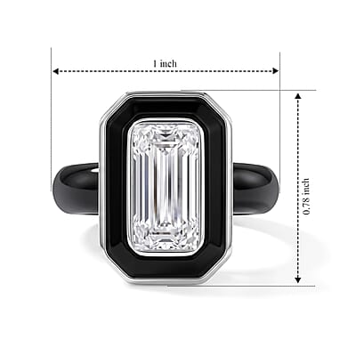 D'Joy Moissanite and Black Jade (D) 20.75 ctw Ring in Rhodium Over Sterling Silver (Size 10.0)