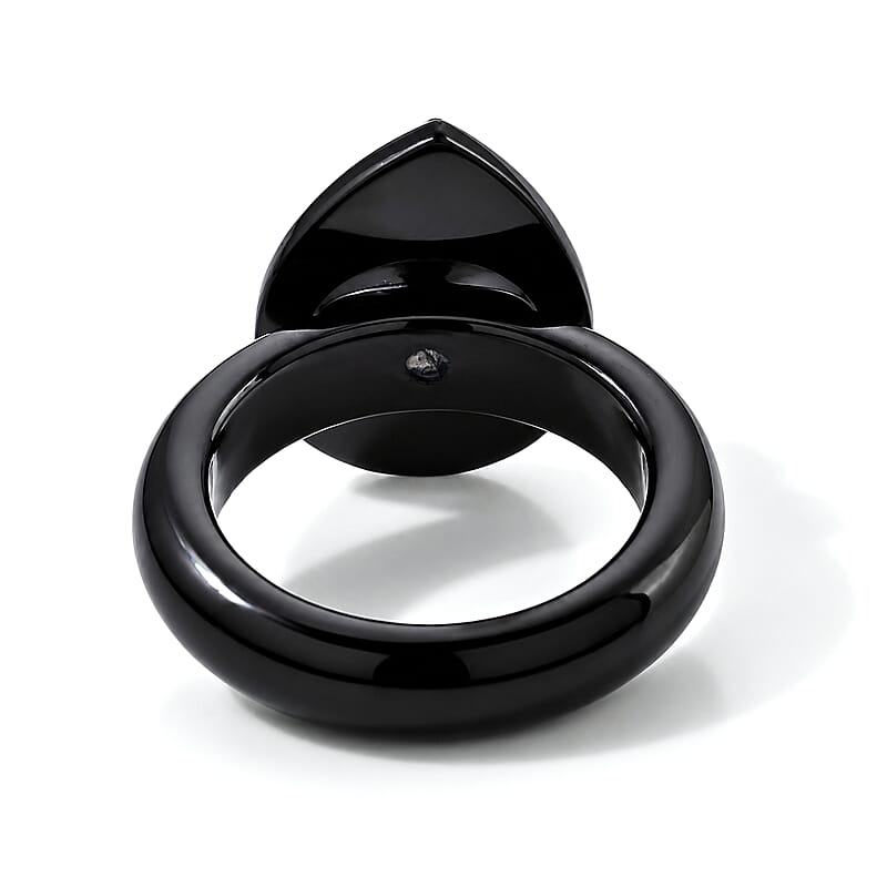 D'Joy Moissanite and Black Jade (D) 22.25 ctw Ring in Rhodium Over Sterling Silver (Size 5.0)