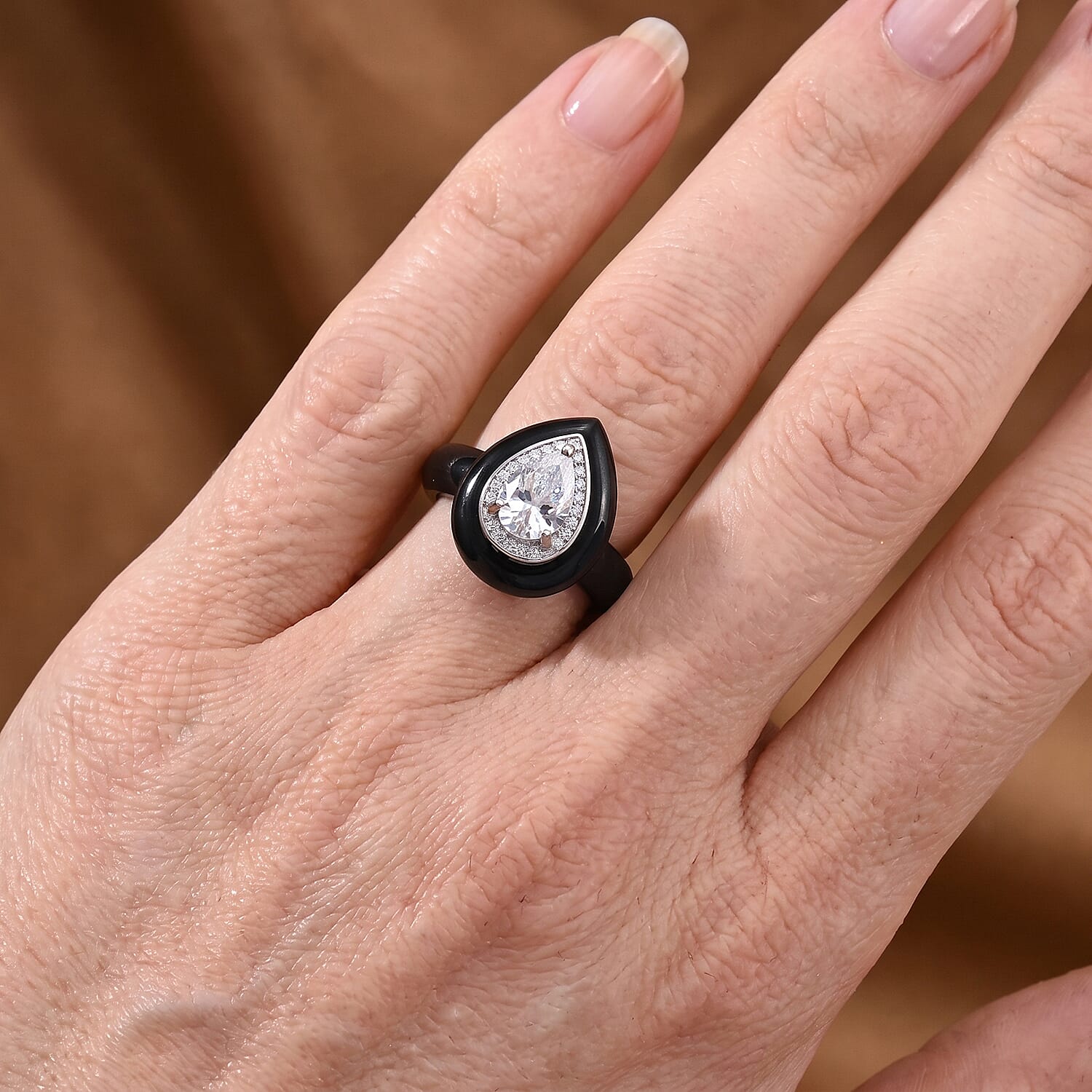 D'Joy Moissanite and Black Jade (D) 22.25 ctw Ring in Rhodium Over Sterling Silver (Size 6.0)