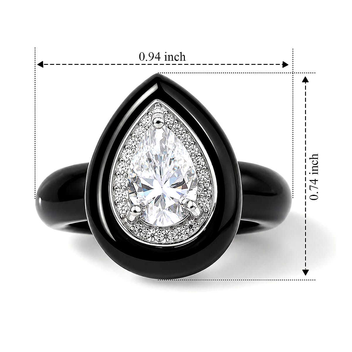 D'Joy Moissanite and Black Jade (D) 22.25 ctw Ring in Rhodium Over Sterling Silver (Size 6.0)