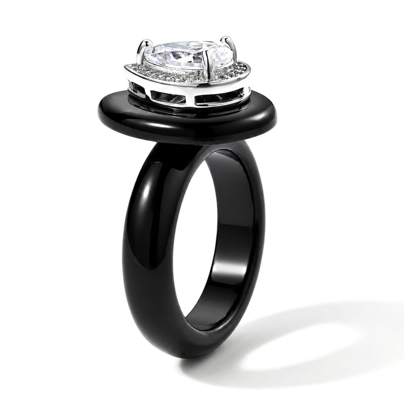 D'Joy Moissanite and Black Jade (D) 22.25 ctw Ring in Rhodium Over Sterling Silver (Size 7.0)