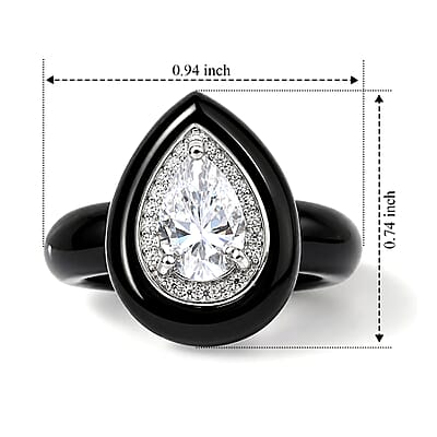 D'Joy Moissanite and Black Jade (D) 22.25 ctw Ring in Rhodium Over Sterling Silver (Size 7.0)