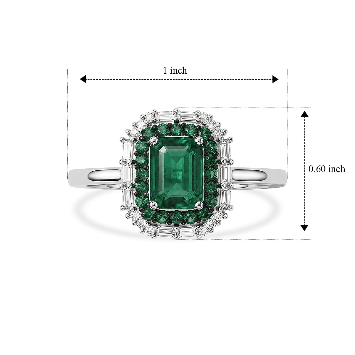 D'Joy Premium Kagem Zambian Emerald and Moissanite 1.65 ctw Royal Glow Ring in Rhodium Over Sterling Silver (Size 10.0) image number 5