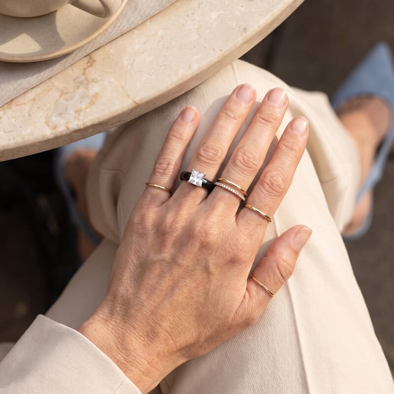 D'Joy Asscher Cut Moissanite and Black Jade (D) 16.35 ctw Ring in Rhodium Over Sterling Silver (Size 5.0)